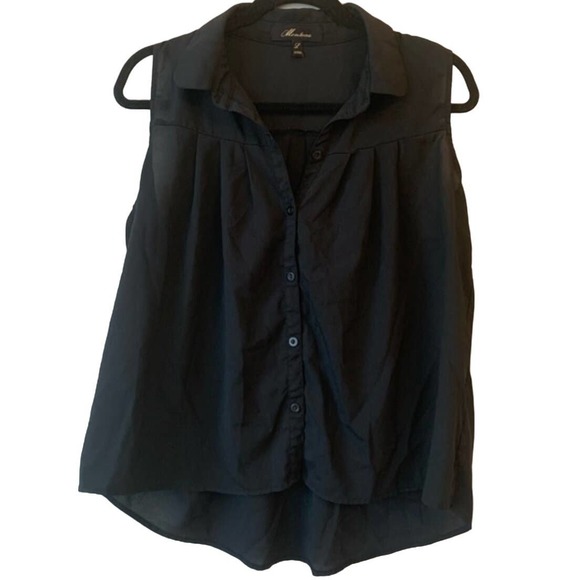 Monteau Black Sleeveless Button Up Blouse Size Large - Picture 1 of 3